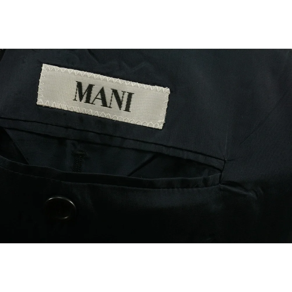 Vintage Giorgio Armani Mens 44L Black Blue Pinstripe Gabardine Wool 3 Btn Blazer